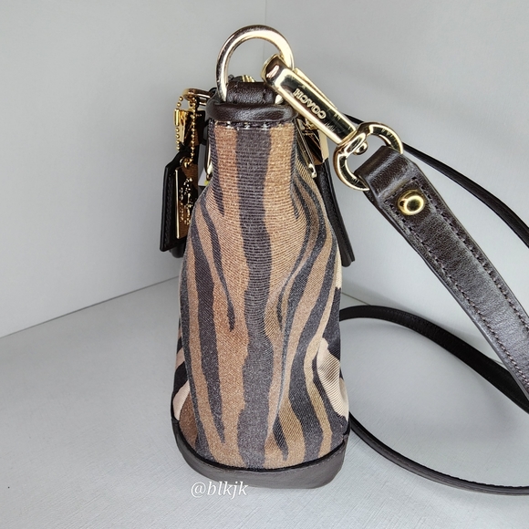 Coach Madison Kelsey Zebra Print Canvas Satchel With  Leather Trim *Brown* - Picture 5 of 16